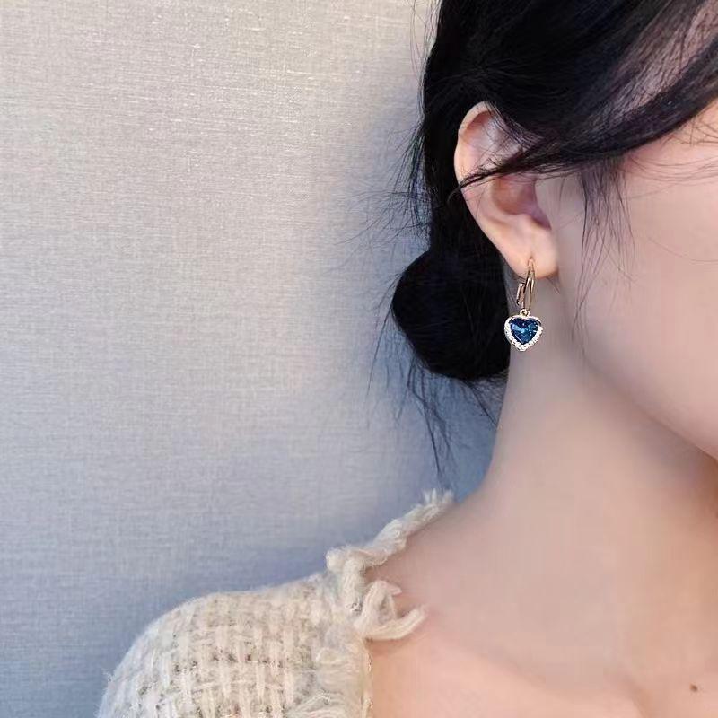 Crystal Zircon Heart of The Ocean Heart of Love Delicate Earrings with Diamonds