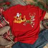 Funny Santa Claus with Christmas Elk Print Women T Shirt Casual Short Sleeve O-Neck Red Tshirt Ladies Y2k T-shirt Female