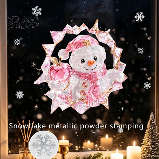 No Residue Wall Stickers 2Pcs Stained Glass Style Christmas Window Clings, Double‑Sided Printed Xmas Static Decals, Snowman Santa Reindeer