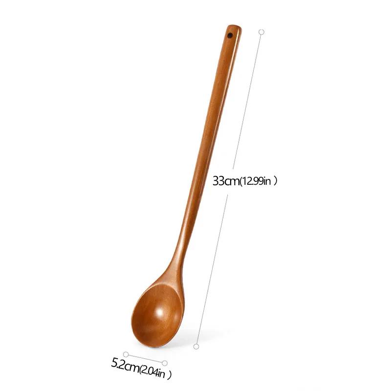 Korean Long Wooden Spoons Natural Coffee Stirring Rod Tea Dessert Spoon Handle Round for Soup Tableware Kitchen Supplies