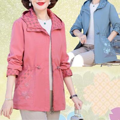 Damski luźny płaszcz wiatrówka z kapturem Wiosna Jesień Kwiatowe nadruki Casualowe kurtki sportowe