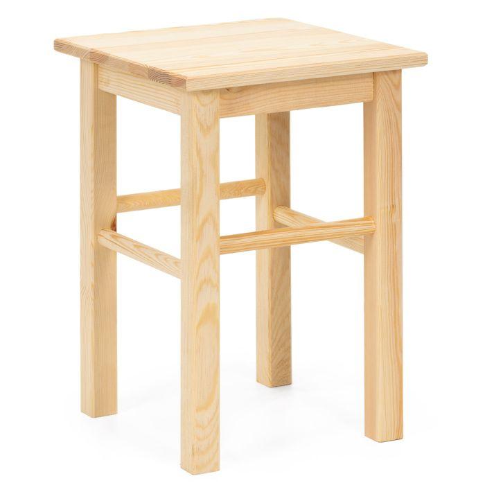 Tabouret en bois - SPRINGOS - WF0002 - pin naturel - assise profilée - charge 120 kg