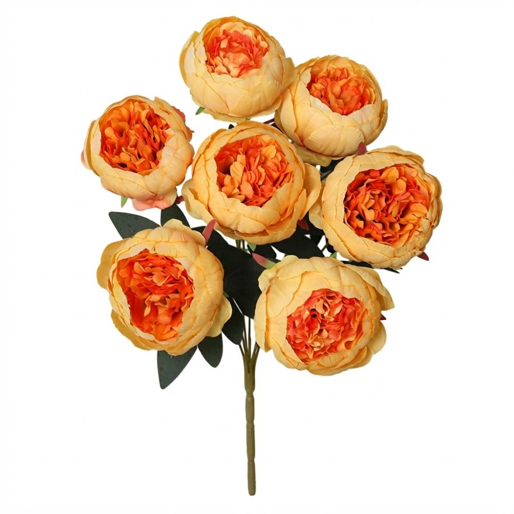 

7 Heads Peony Buds Artifiical Flower Branch Flexible Stems 44cm Height Simulation Flower with Green Leaves Wedding Bouquet оранжевый