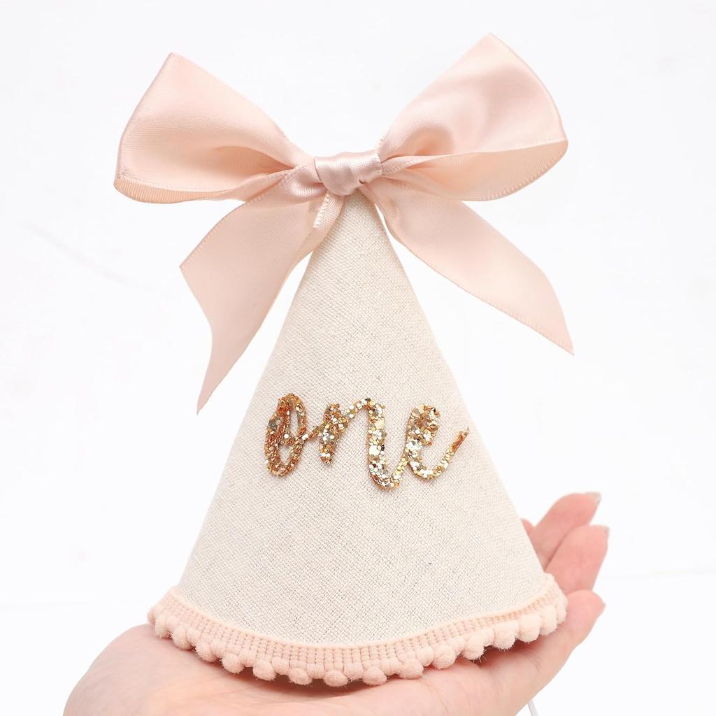 Birthday Decorations - Glitter Number Cone Hat, Princess Bow Hat, Cake Smash