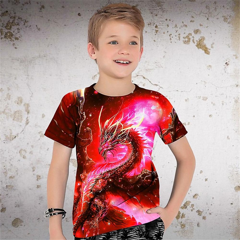 Children's boys' clothes, summer boys' clothes, round neck children's T-shirts, sports children's clothes, fashionable dragon children's T-shirts