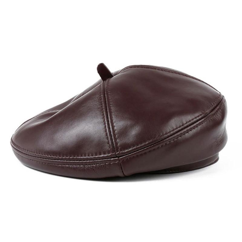 Womens Genuine Lamb Leather Beret Hat