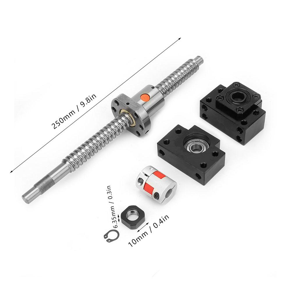 SFU1605 Kuleskrue i rustfritt stål 250 mm & Mutter & BKBF12 Støtte & 6,35*10 mm Kobling