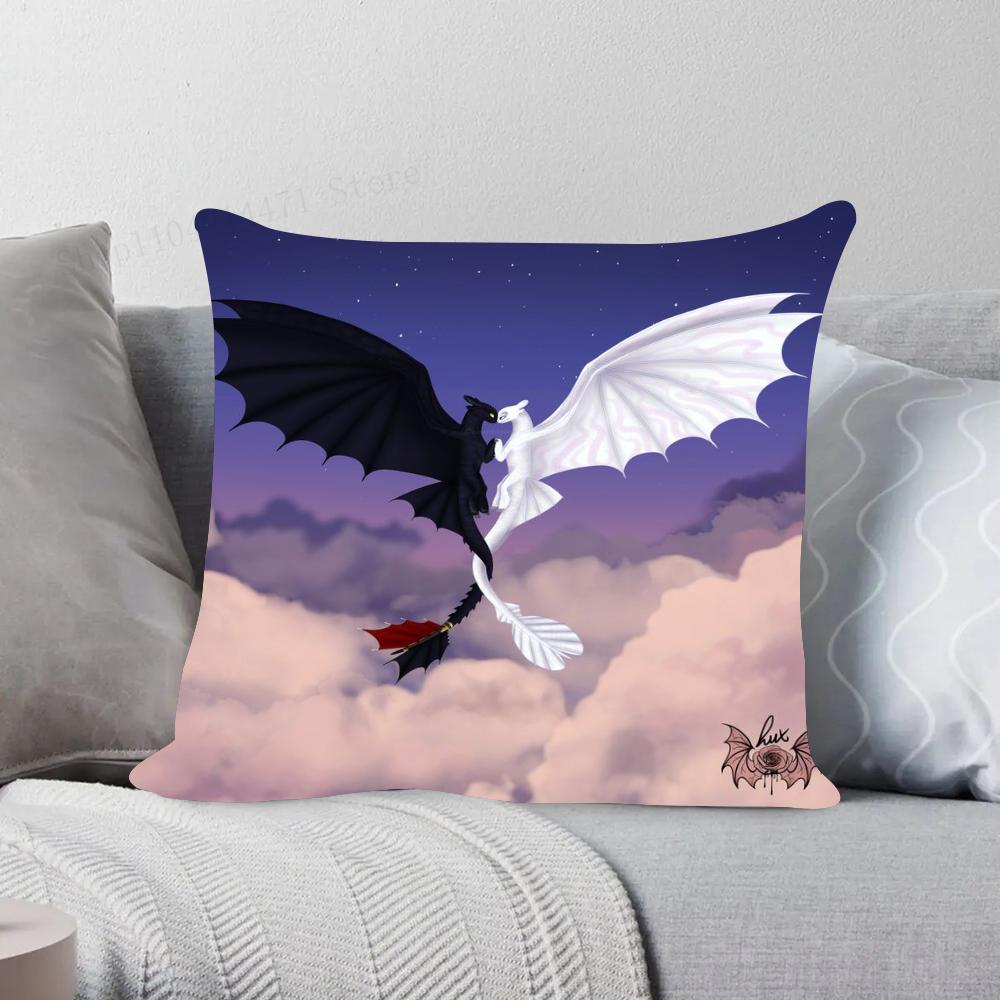 1pc Lovely Couple Toothless Fury Dragon Pillow Case Square Bedroom Sofa Leisure Comfort Cushion Car Living Room Home Decoration