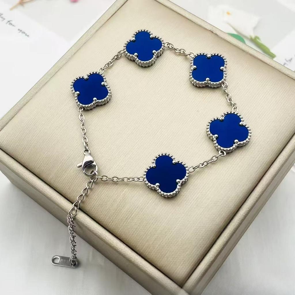 15mm Colorfast Four-Leaf Clover Titanium Steel Five-Flower Bracelet for Women - Fashionable High-End Bangle