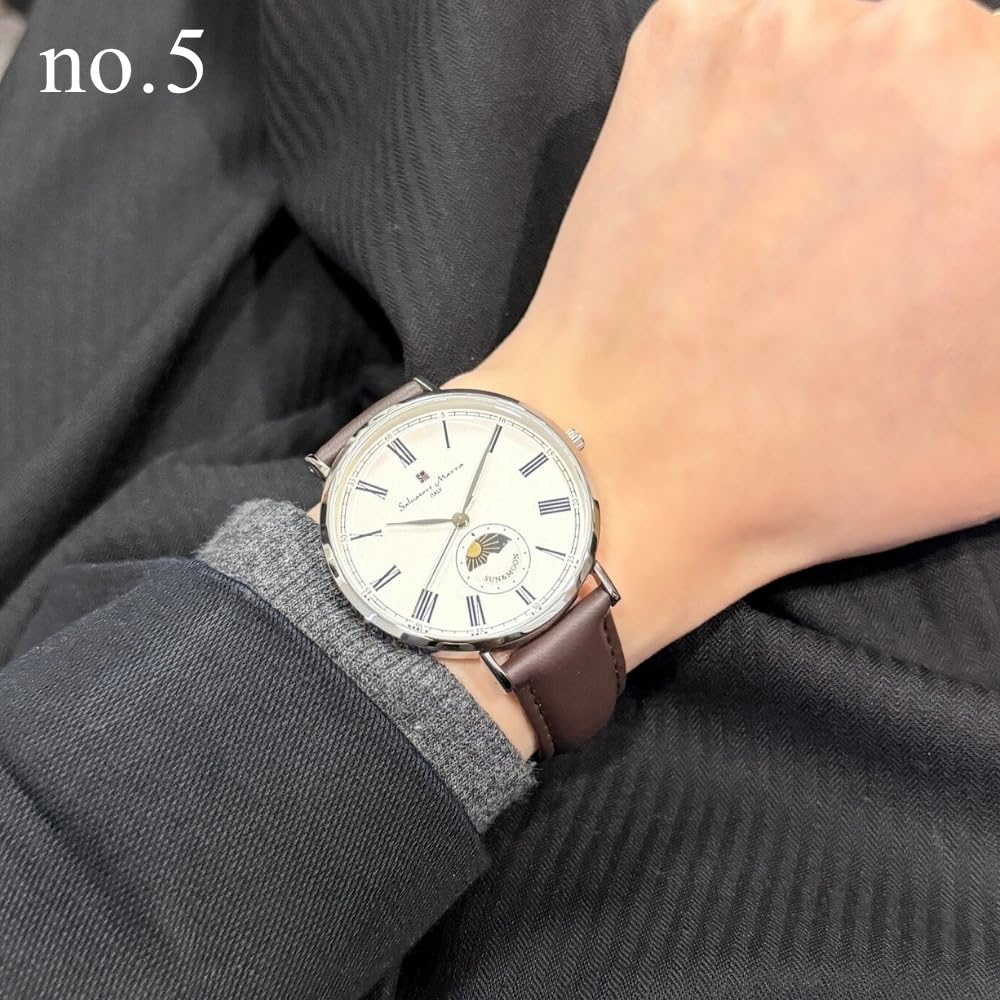 Salvatore Marra Sun & Moon Leather Gift Set Watch Men's White Dial Silver Case Genuine Leather Strap with Shopping Bag