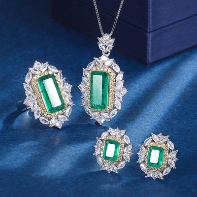 Bijoux Fond Cuivre Plaqué Or Ensemble de Bijoux Pendentif Bague Émeraude Simulée Diamant Pierre Principale 8 * 16 6 * 8