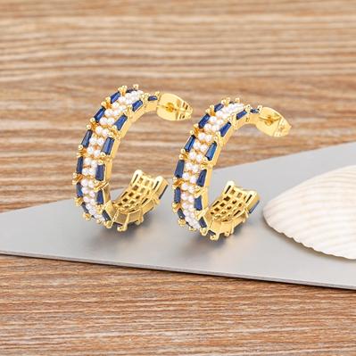 

Nidin Korea New Style 4 Colors Zircon Pearl C Circle Earrings Elegant Versatile Fashion Ear Jewelry Personalized Wedding Gift темно-синий