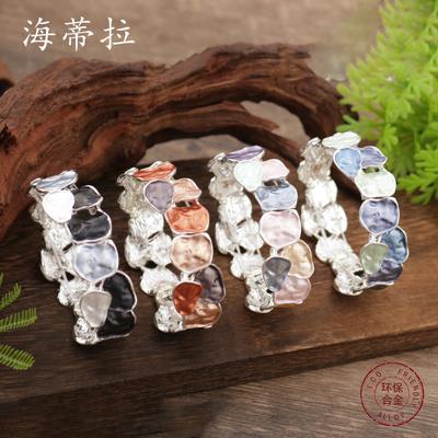 Color Geometric Square Alloy Elastic Bracelet, Fashionable High-end Color Painted Oil Women's Bracelet