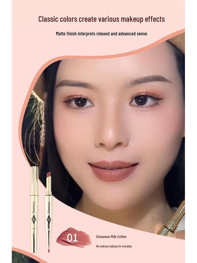 Samsea Saint-Hilaire Double-ended Matte Lipstick & Lip Liner Pen - Nude, Non-fading Makeup.