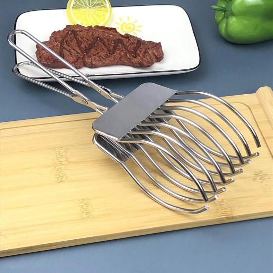 Beef Cutting Tongs Stainless Steel Food Slicer Meat Slicing Tong Holder Easy Slicing Tool for BBQ Bread Vegetables Fruits