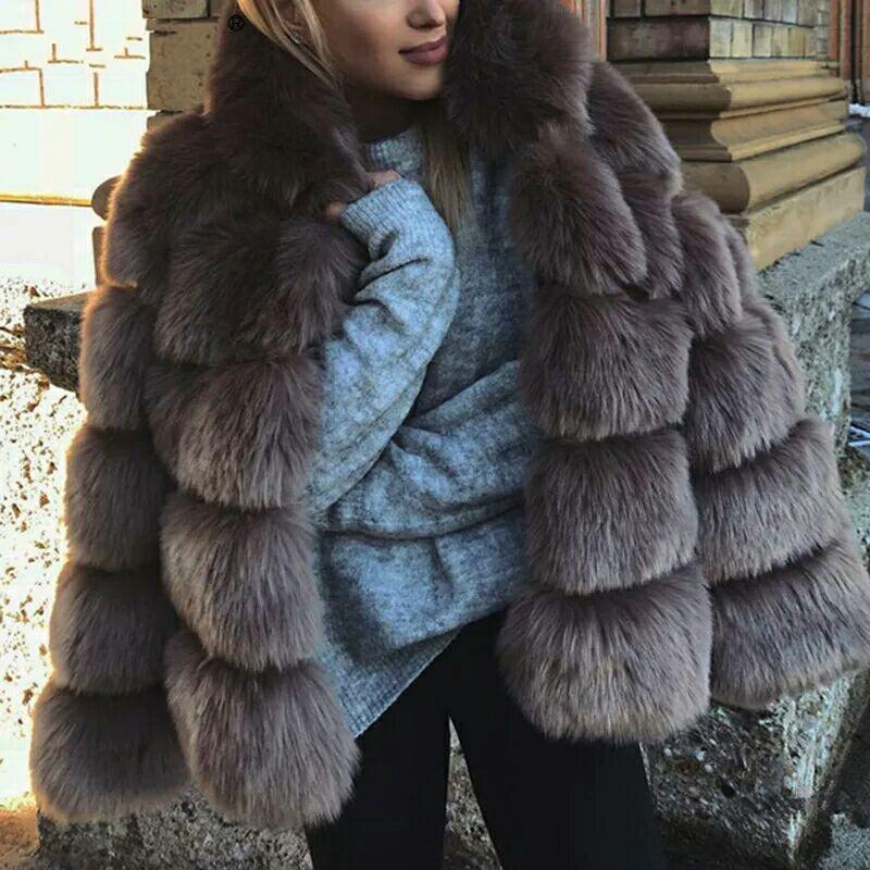 2024 Thickened Plush Coat with Hood - Long Sleeve Faux Rabbit Fur