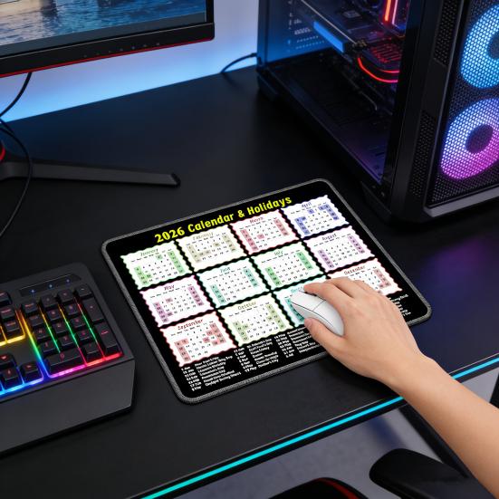 2026 Schreibtischkalender Mauspad Rutschfest Praktischer Datumsplaner mit Jahresübersicht & US-Feiertagen