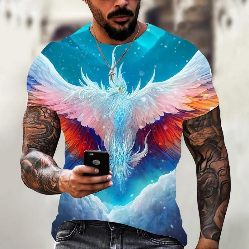 Summer Fashion New Men's Printed T-shirt Spaceship Round Neck Plus Size Men's Short Sleeve Plus Size Casual Sports Top