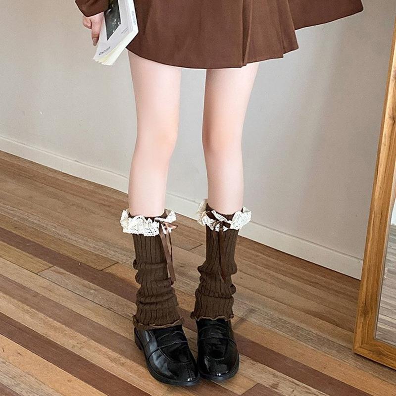 Lace-Trimmed Bow-Tie Knee-High Socks Fashionable Jk Socks Versatile And Slimming Slouch Socks
