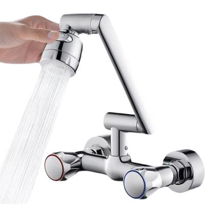 2 Mode Kitchen Faucet Wall Mounted Bathroom Kitchen Sink Washbasin Cold Hot Water Mixer Valve Tap 360 Degree