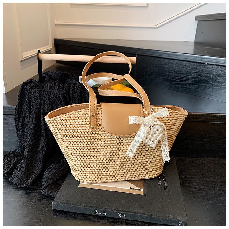 Large Capacity Bag Women's New Summer Popular Texture Bag Casual Shoulder Bucket Bag Vegetable Basket Beach Bag