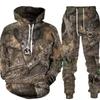 Men Camouflage 3D Print Hooded Cycling Jersey 2Pcs Tracksuit Outdoor Sports Set
