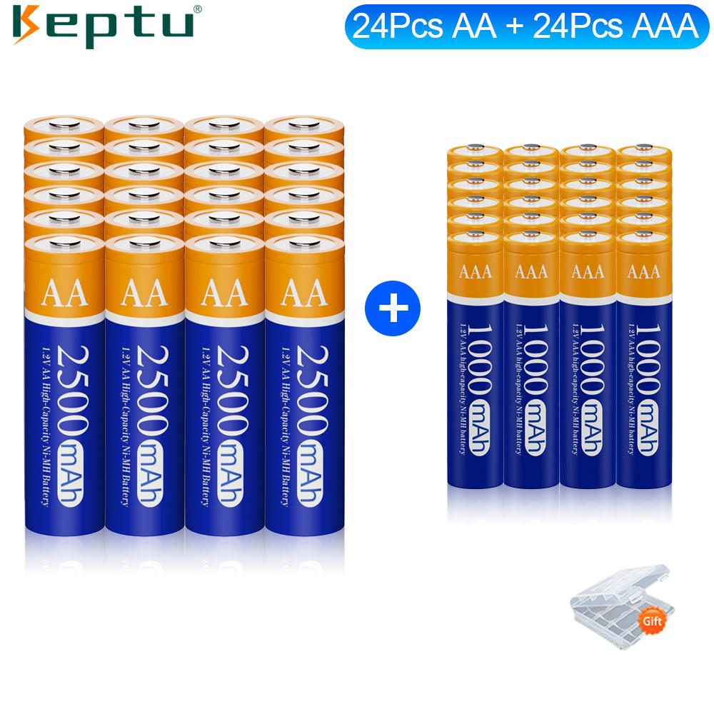 KEPTU Long-life 2500mAh 1.2V AA Rechargeable Batteries 1000mAh 1.2V AAA Battery Rechargeable Battery for Camera Toy Flashlight