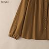 ZANZEA Women Casual Round Neck Solid Color Long Sleeve Blouse