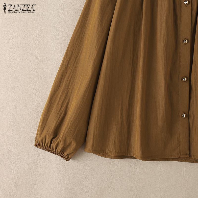 ZANZEA Women Casual Round Neck Solid Color Long Sleeve Blouse