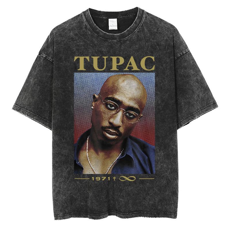 Rapper Tupac 2pac All Eyez On Me Cross Vintage Washed T Shirt Men Hip Hop Fashion Retro Tshirt Mens Casual Oversized Tshirts