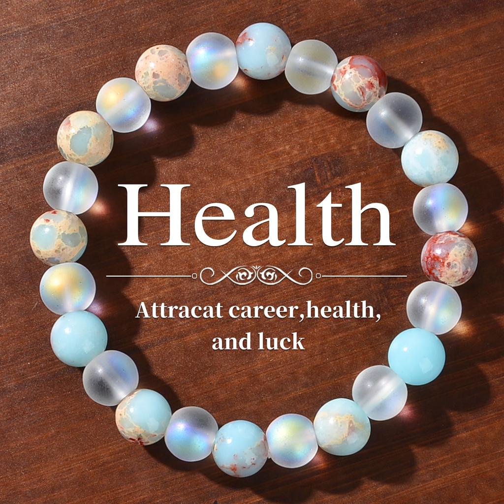 1 Piece Aura Quartz and Ocean Sediment Beaded Bracelet - Unisex - Homeopathic Crystal Zircon - Brings Abundance - Prosperity