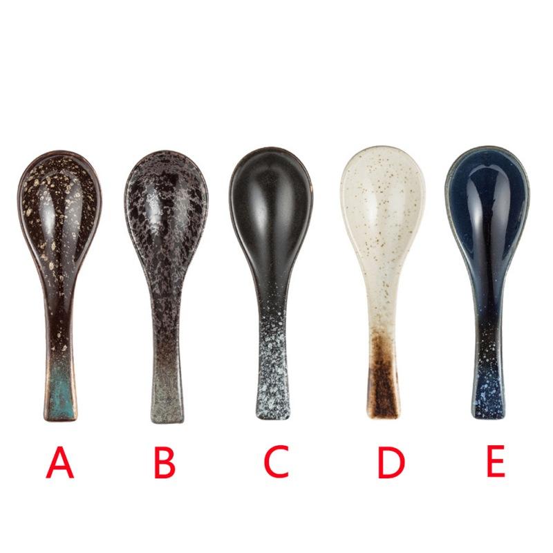13cm japonská retro keramická polévková lžíce, jídelní lžíce na rýži, kuchyňská servírovací čajová lžička, stolní nádobí, kuchyňské kuchyňské náčiní