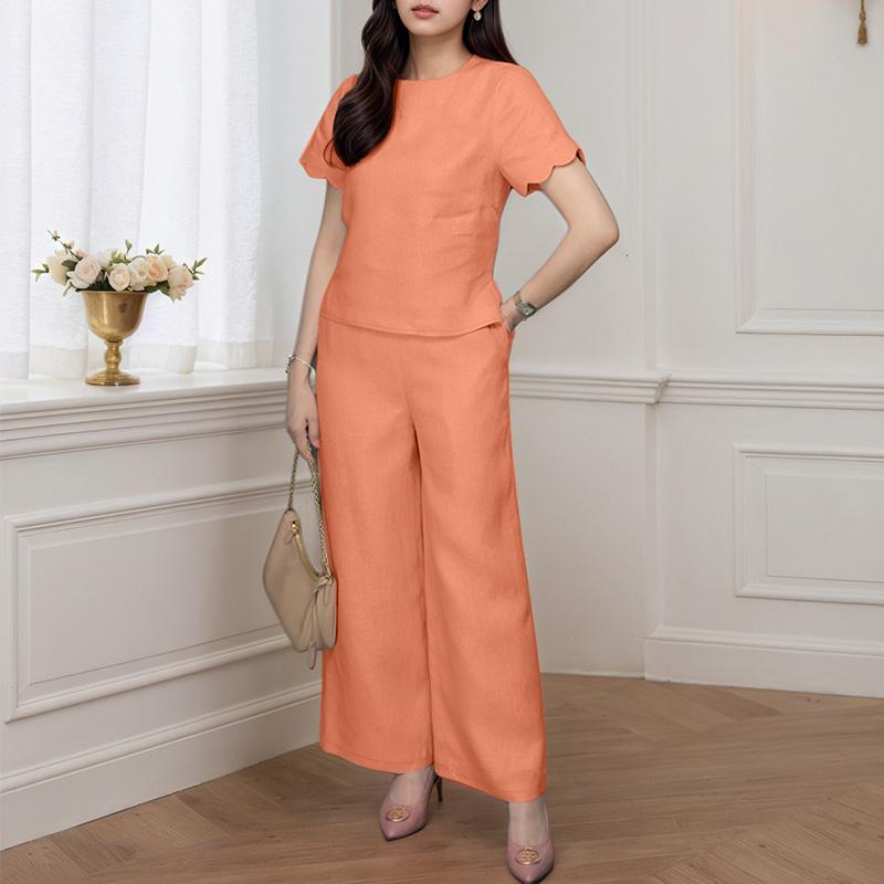 

ZANZEA Женская блузка с коротким рукавом и брюки Летние комплекты-двойки 5XL розовый/оранжевый