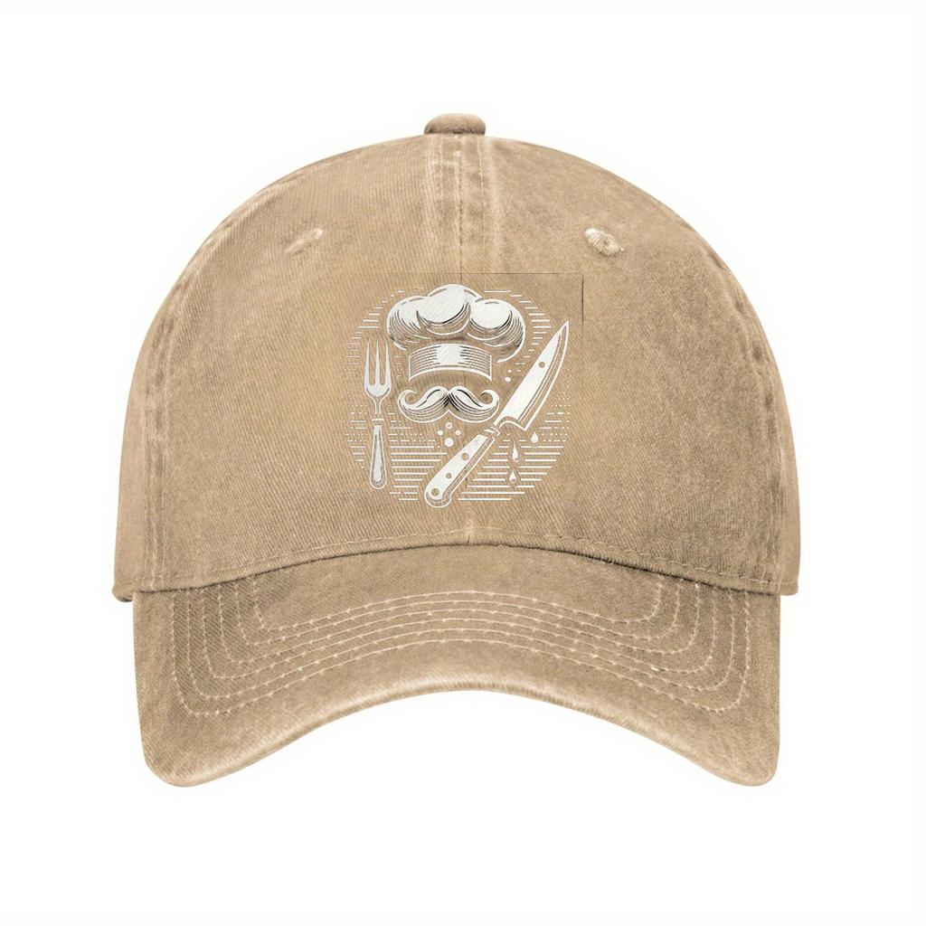 Cotton Chef-Themed Baseball Cap with Adjustable Curved Brim - Lightweight, Sun-Protective Dad Hat for Outdoor Activities, Black