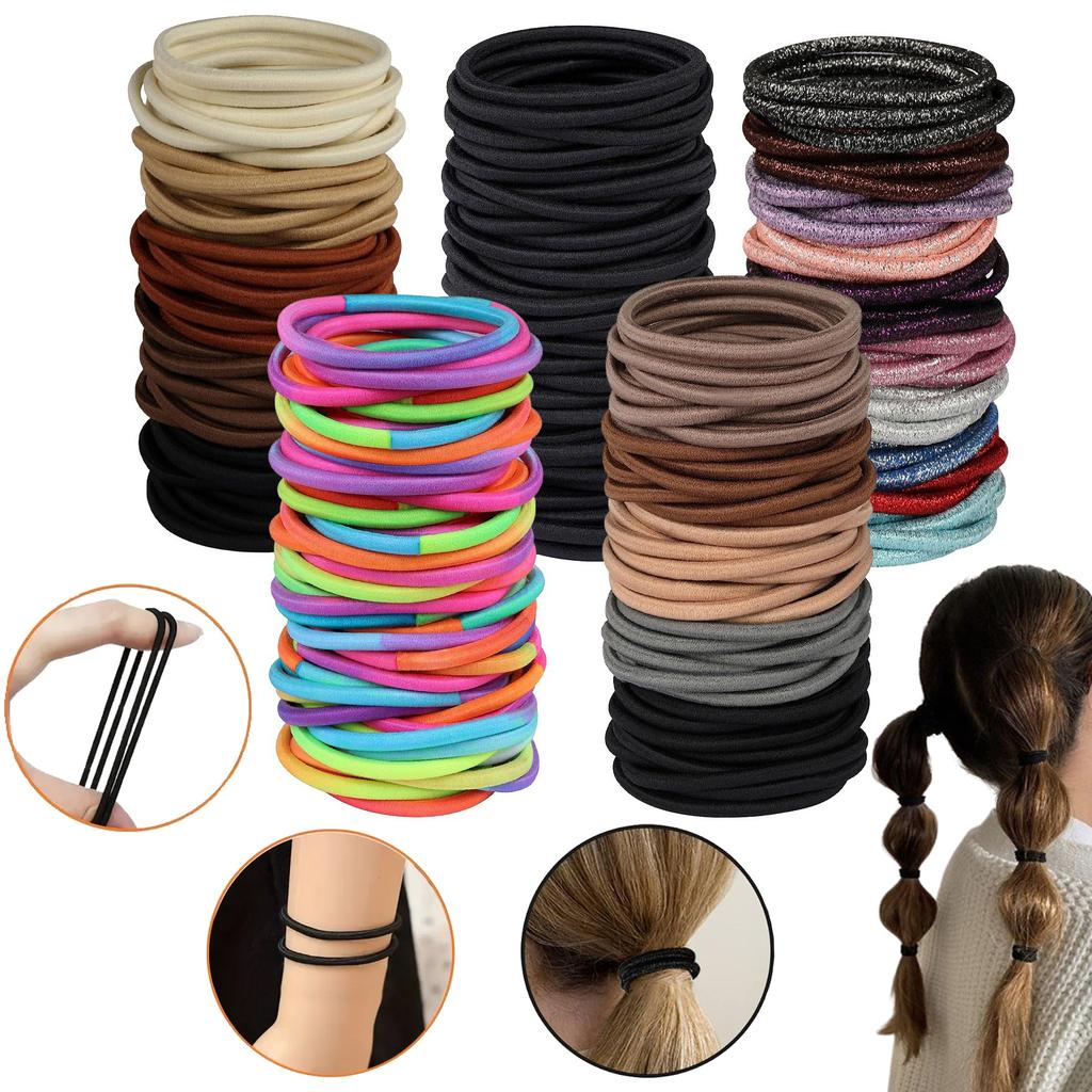 50Pcs 4mm Multi-Color Elastic Hair Ties - No-Damage Ponytail Holders, Knit Bands For Women, Men & Girls - Simple,Stylish