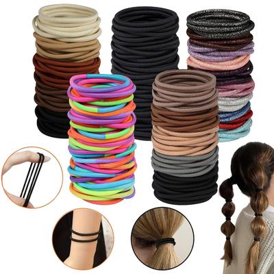 50 Stück 4mm Mehrfarbige Elastische Haargummis - Beschädigungsfreie Pferdeschwanzhalter, Gestrickte Bänder für Damen, Herren & Mädchen - Einfach, Stilvoll