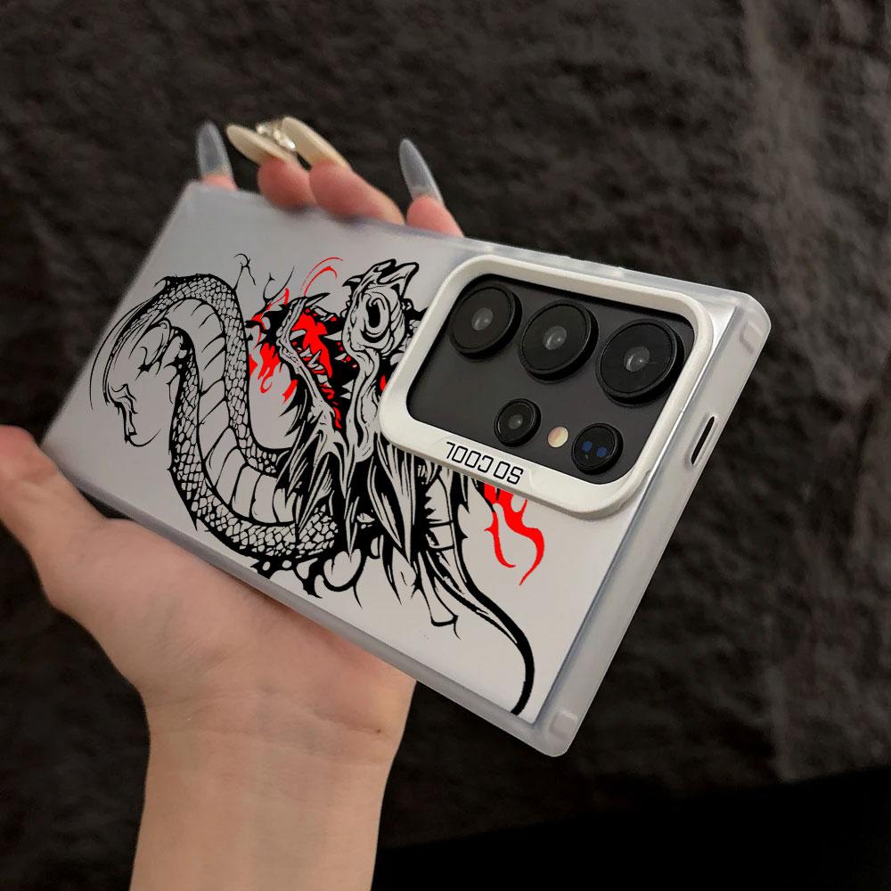 Fashion Black Dragon Pattern Case For Samsung S26 S25 S24 Ultra Cases For Galaxy S23 S22 S21 FE S20 Ultra S26 Plus Phone Cover