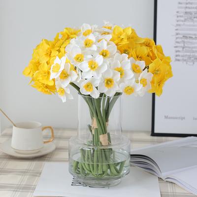 Bouquet de narcisses tissu de soie 6 tiges nouées à la main fleur artificielle de mariage ornement de maison