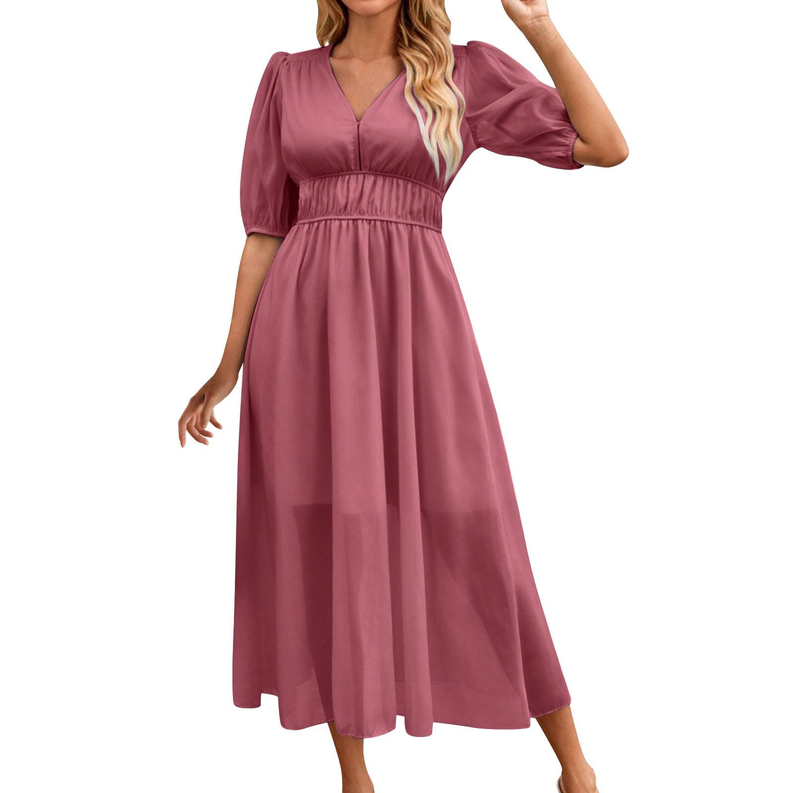 

Женские повседневные однотонные платья с коротким рукавом и V-образным вырезом на завязках XL арбуз красный