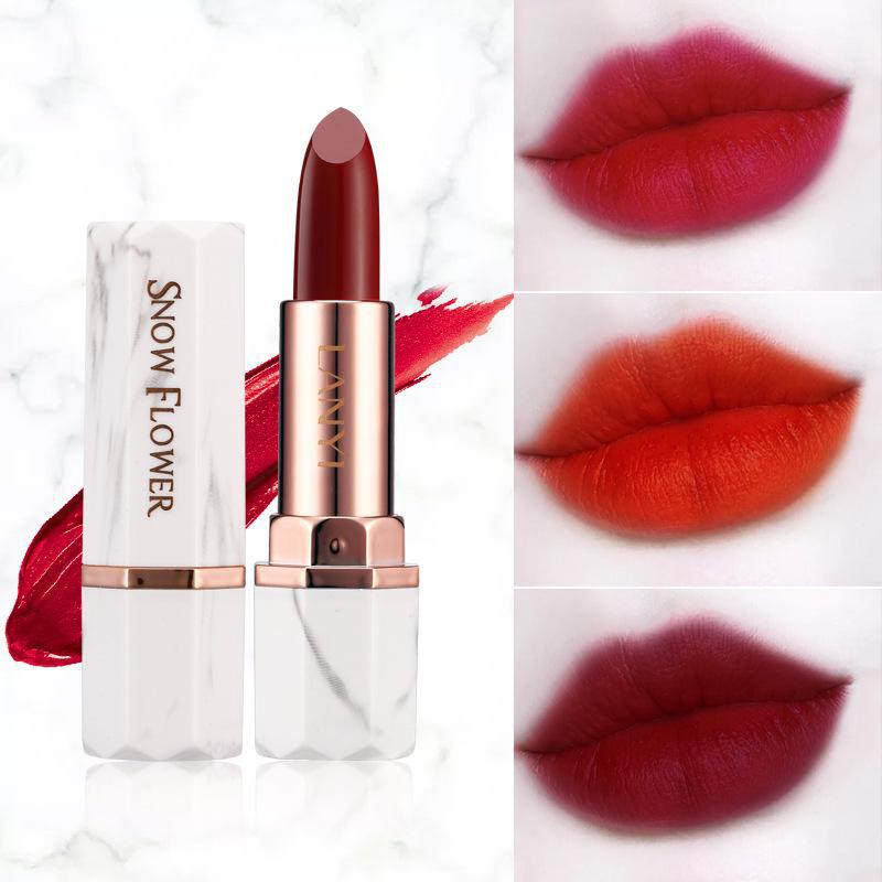 Lan Yi Snowflake Marble Soft Lipstick - Retro Aunt Color, Bean Paste, Tomato Shades, Whitening, All-Match.