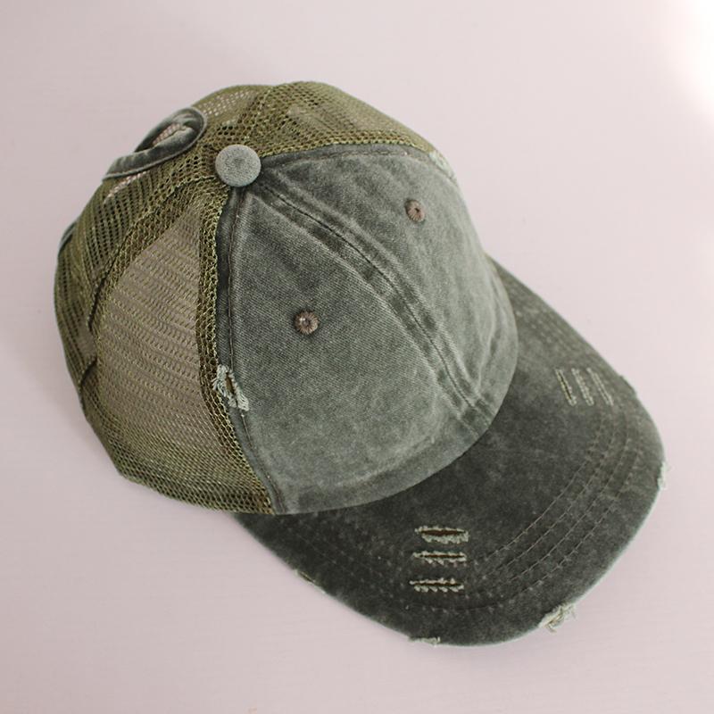 Vintage Ponytail Baseball Cap Women izable Fit Snapback Hat Mesh Distressed Summer Cap Woman Sunhat