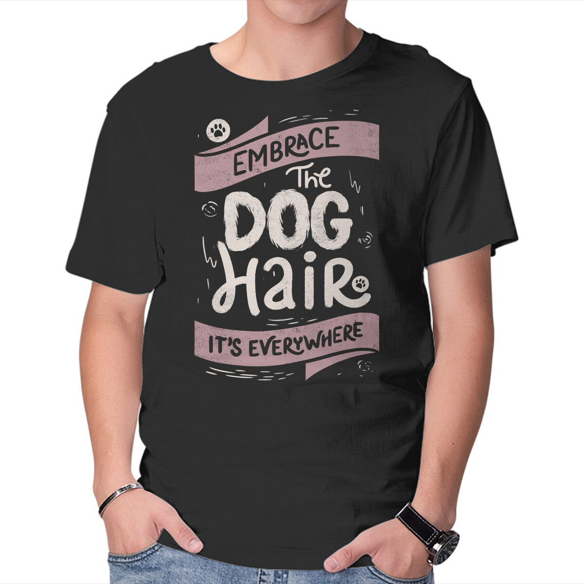 Unisex Crew Neck T-Shirt Embrace The Dog Hair Graphic Short Sleeve Casual Tee XS