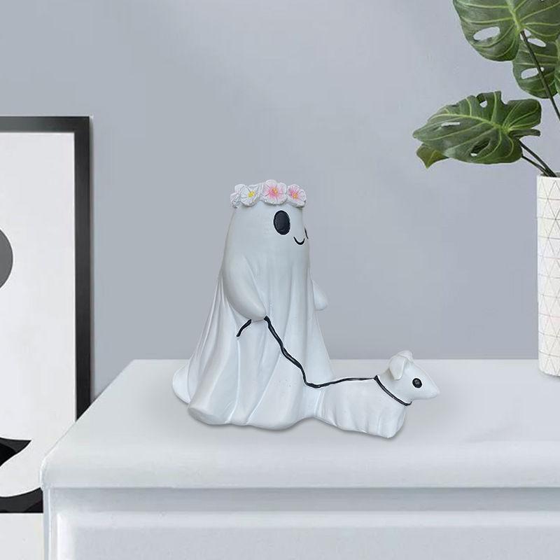 Halloween Ghost Walking Dog Statue Funny Ghost Dog Decor Halloween Tabletop Decoration 6cm