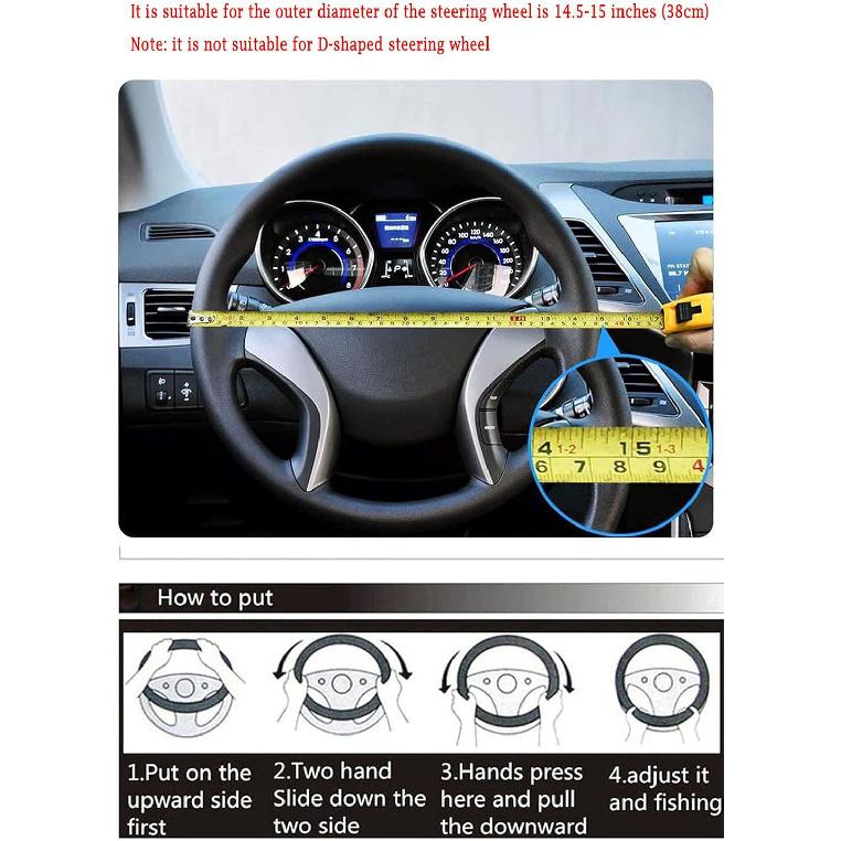 YUNZLAN Stylish Cute Cat Steering Wheel Cover for Women Girl,Leather Auto Car Steering Wheel Cover Universal Fit 15 Inch Car Interior Accessories