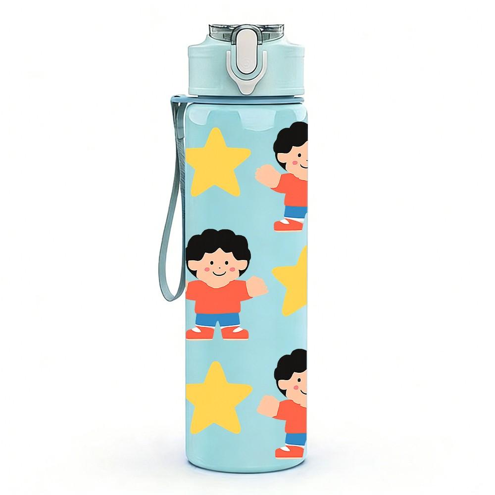 1PC Kids Star Group Figure 750ml Color Plastic Sports Water Bottle Leakproof Flip Straw Lid Suitable for Sports Office Home Use