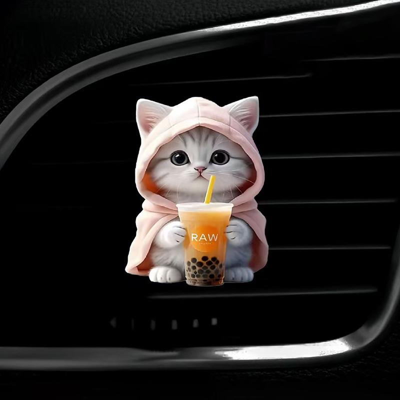 1Pc Hoodie Kitten Finished Ventilating Clip Car Decoration Aromatreatment Acrylic Accessories