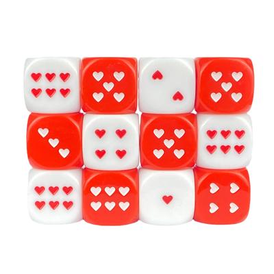 Pack of 10 Color Rounds Corner 25mm Dices Cubes with Loves Heart Dots for Party Acrylic 6 Sided Heart-Shape Dices