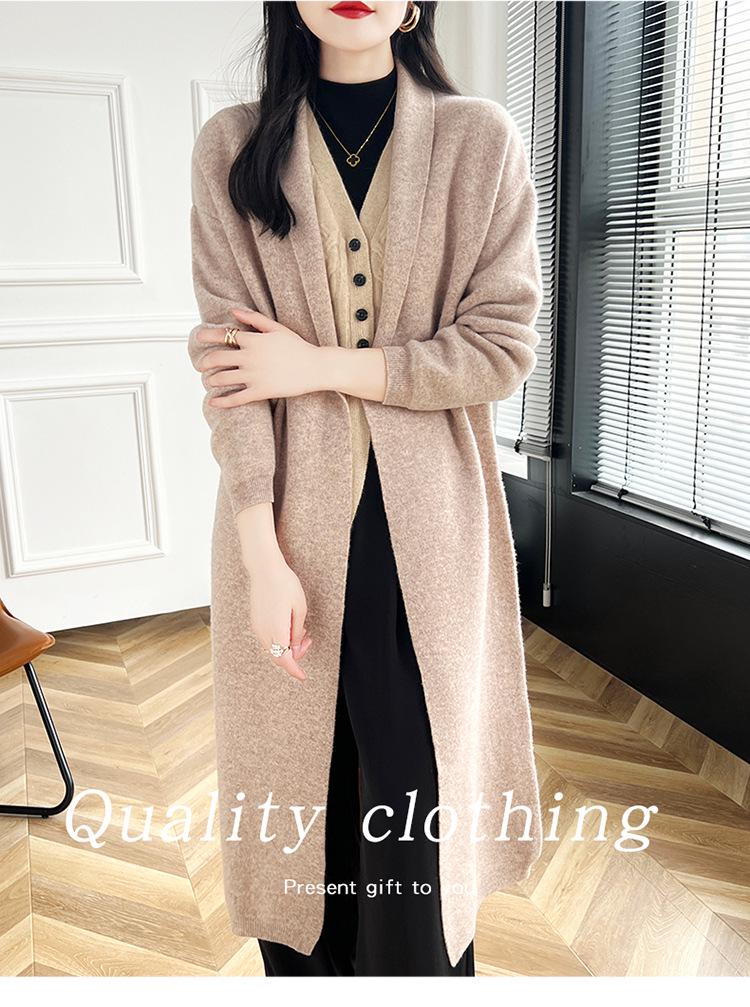 Women's Solid Color Wool Knit Cardigan - Buttonless, Long Sleeve, Casual Fit