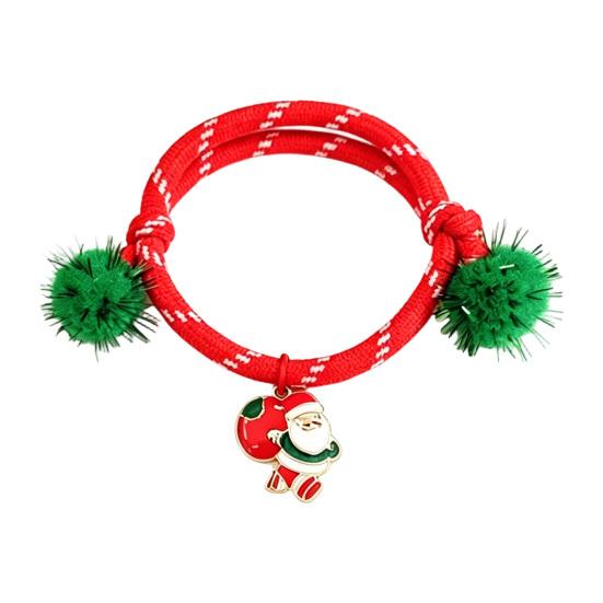 Charming Christmas Stocking Stuffer Bracelets, Red Green String Bracelet, Adjustable Rope Bracelet with Holiday Party Jewelry Charm And Tinsel