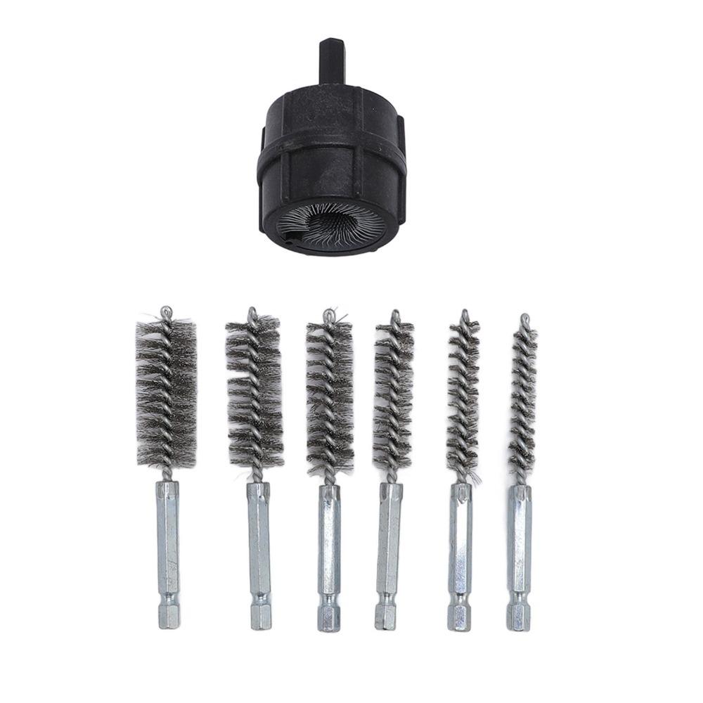 7pcs Stainless Steel Cleaning Brush Set Black Copper Pipe Cleaner Power Drill